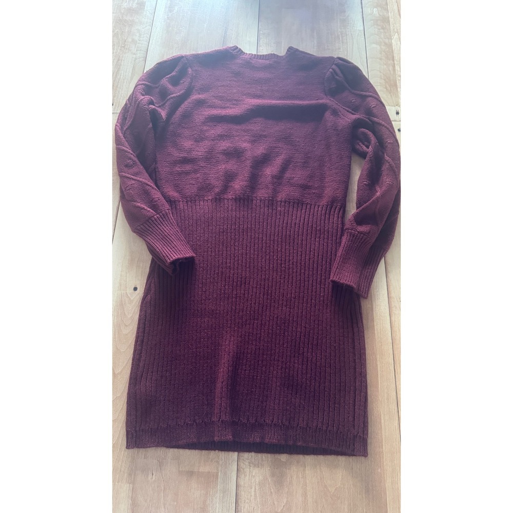 Adrienne Vittadin Burgundy Chevron Bobble Knit Puff Sleeve Sweater Dress XL - Picture 4 of 4